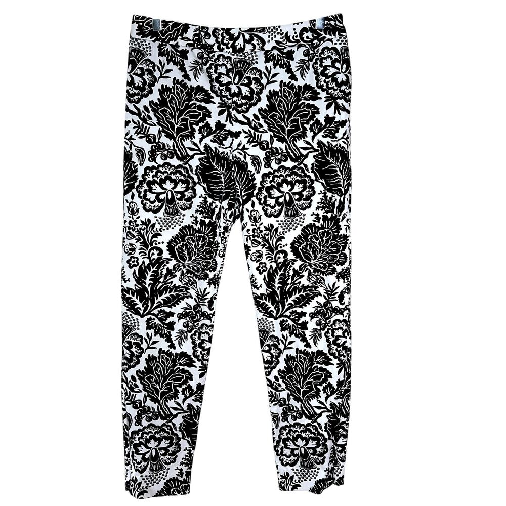 Per Se by Carlisle Black White Floral Damask Print Ankle Pants 8 Slim